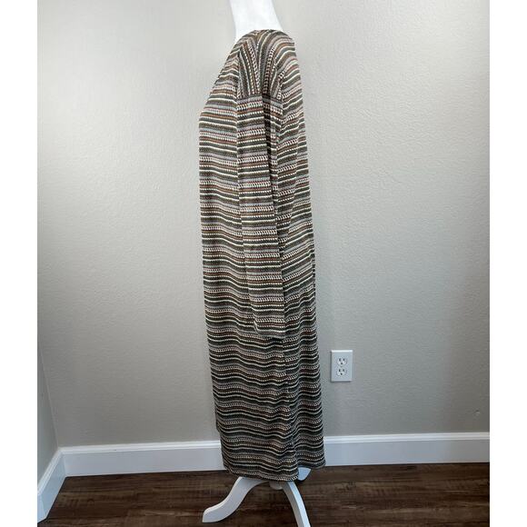 Bobeau Olive Green Multi Striped Knit Open Duster Cardigan Sweater Small NWOT - Picture 6 of 13